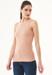Ribbed Sleeveless Top in Organic Cotton in indian tan (crew neck) - Ecomarket.com