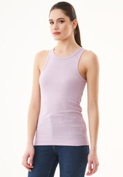 Ribbed Sleeveless Top in Organic Cotton in lavander (crew neck) - Ecomarket.com