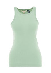 Ribbed Sleeveless Top in Organic Cotton in matcha green (crew neck) - Ecomarket.com