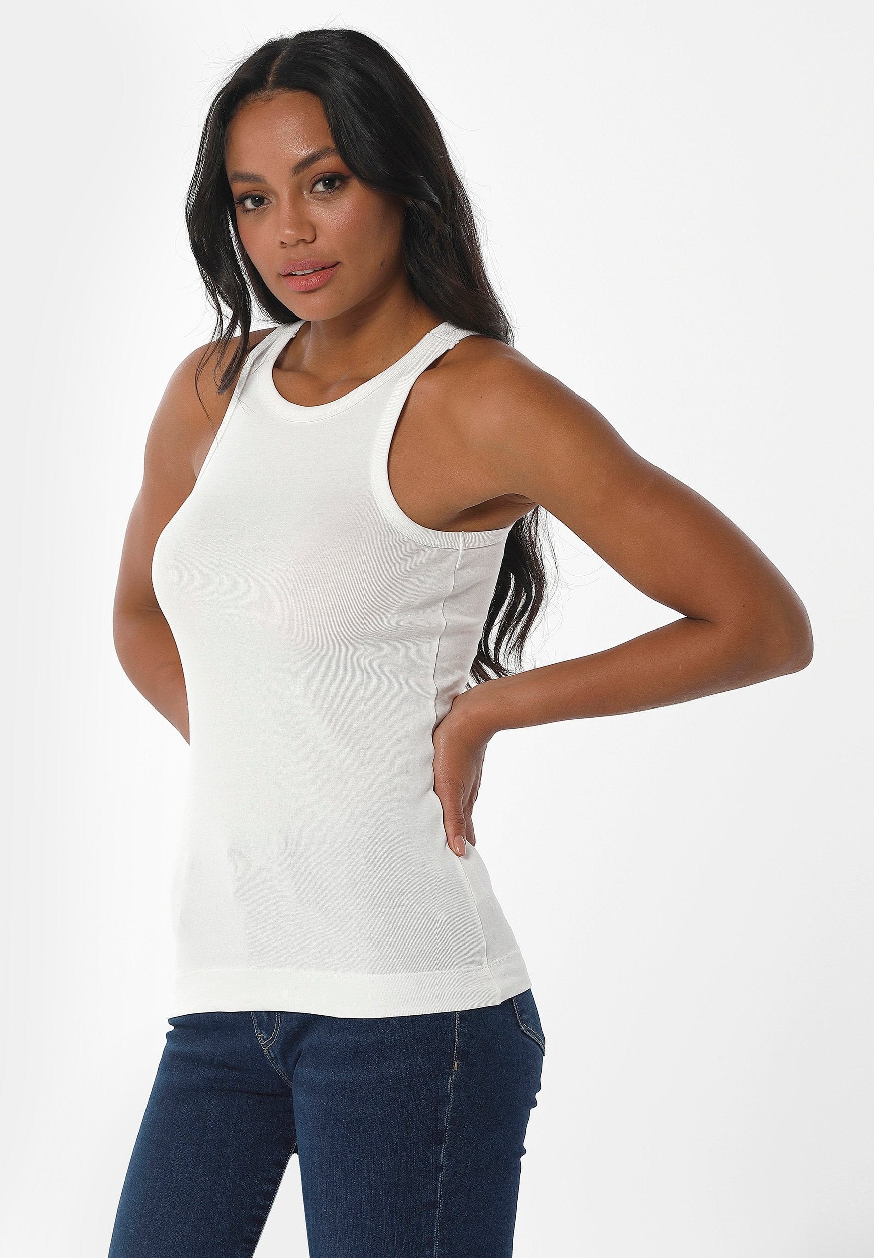 Ribbed Sleeveless Top in Organic Cotton in off white (crew neck) - Ecomarket.com
