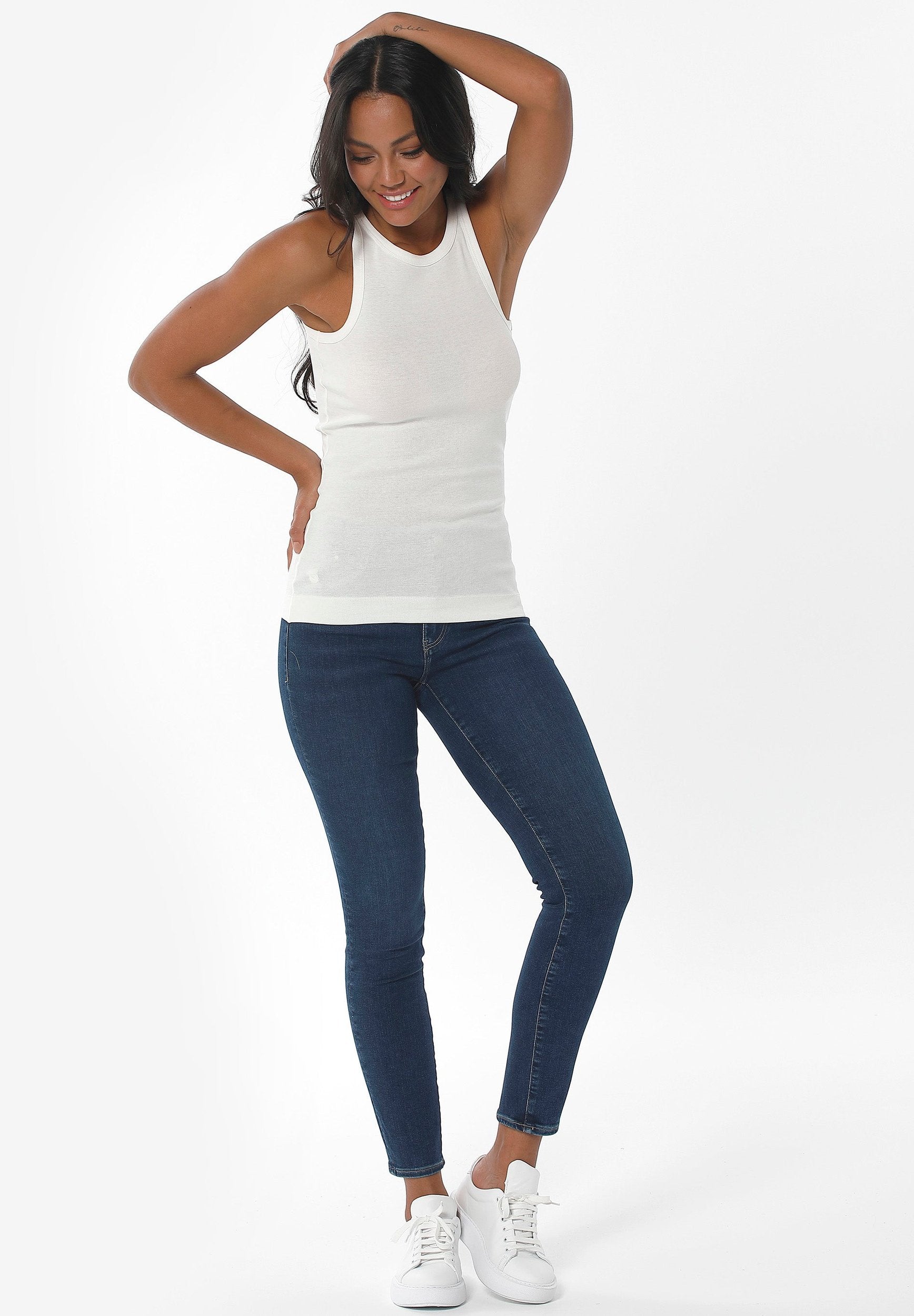 Ribbed Sleeveless Top in Organic Cotton in off white (crew neck) - Ecomarket.com