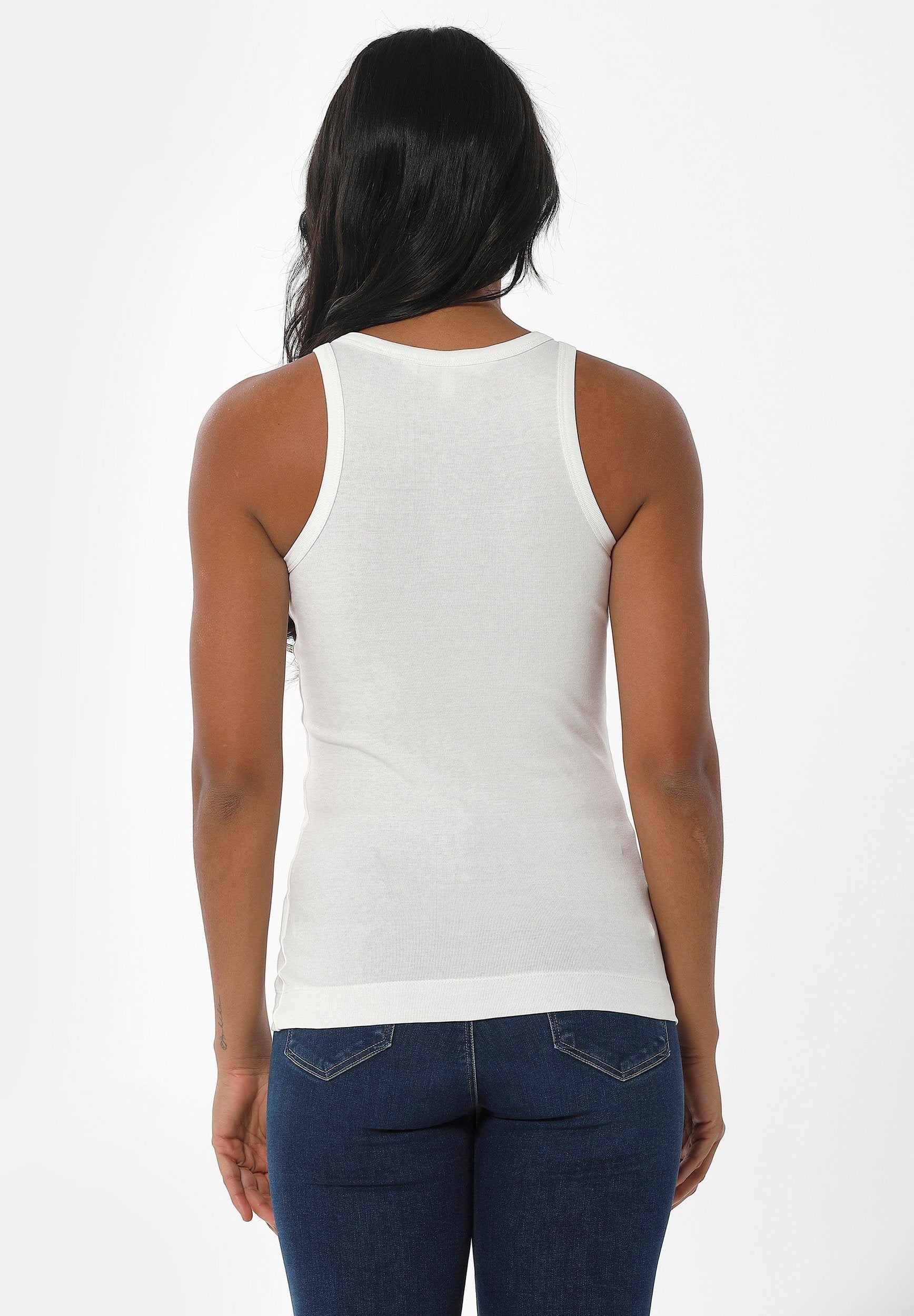 Ribbed Sleeveless Top in Organic Cotton in off white (crew neck) - Ecomarket.com