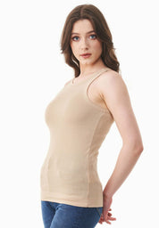 Ribbed Sleeveless Top in Organic Cotton in soft beige (crew neck) - Ecomarket.com