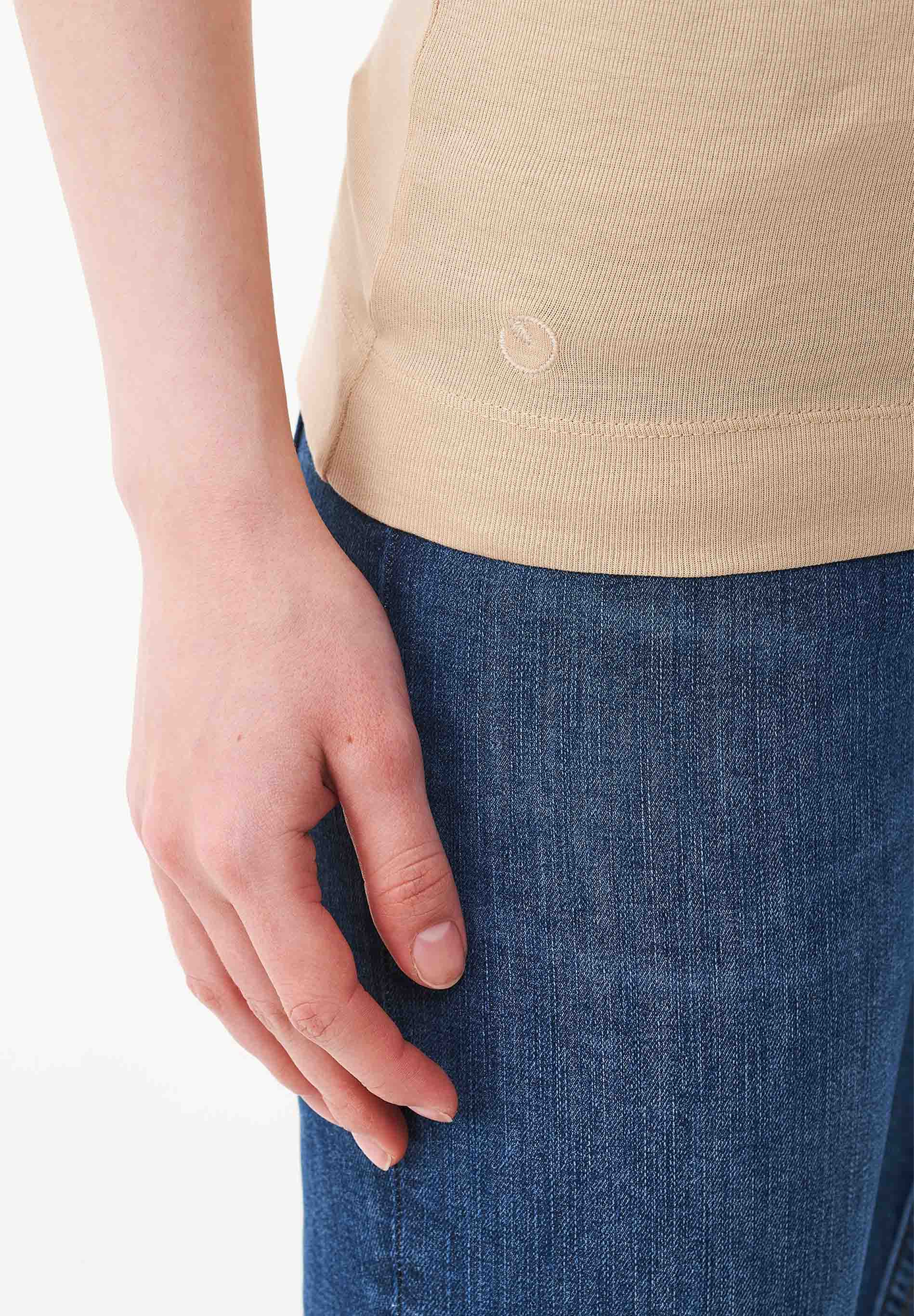 Ribbed Sleeveless Top in Organic Cotton in soft beige (crew neck) - Ecomarket.com