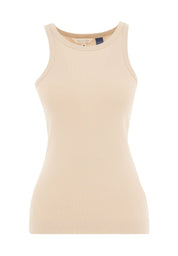 Ribbed Sleeveless Top in Organic Cotton in soft beige (crew neck) - Ecomarket.com