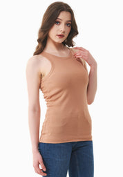 Ribbed Sleeveless Top in Organic Cotton in tan (crew neck) - Ecomarket.com