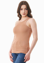 Ribbed Sleeveless Top in Organic Cotton in tan (crew neck) - Ecomarket.com