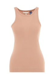 Ribbed Sleeveless Top in Organic Cotton in tan (crew neck) - Ecomarket.com