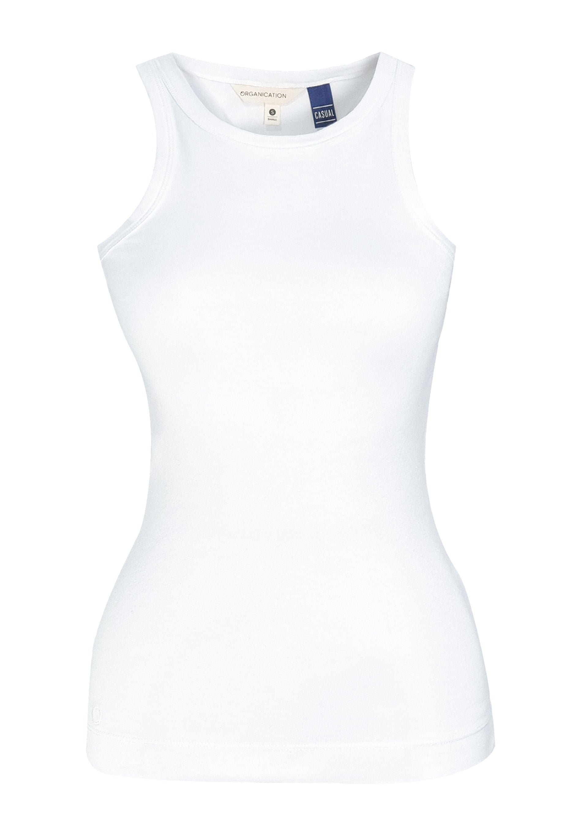 Ribbed Sleeveless Top in Organic Cotton in white (crew neck) - Ecomarket.com