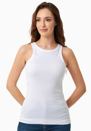 Ribbed Sleeveless Top in Organic Cotton in white (crew neck) - Ecomarket.com