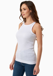 Ribbed Sleeveless Top in Organic Cotton in white (crew neck) - Ecomarket.com