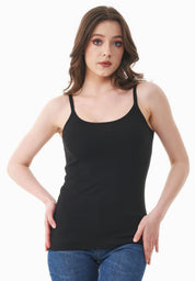 Ribbed Sleeveless Top in Organic Cotton in black (spaghetti strap) - Ecomarket.com
