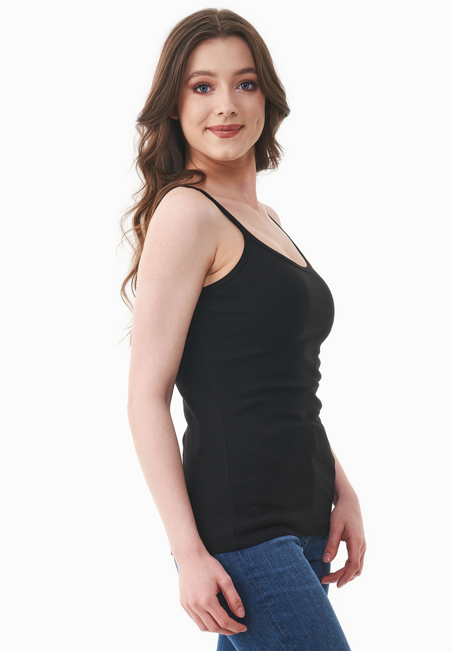 Ribbed Sleeveless Top in Organic Cotton in black (spaghetti strap) - Ecomarket.com