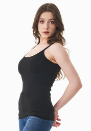 Ribbed Sleeveless Top in Organic Cotton in black (spaghetti strap) - Ecomarket.com