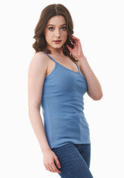 Ribbed Sleeveless Top in Organic Cotton in coronet blue (spaghetti strap) - Ecomarket.com