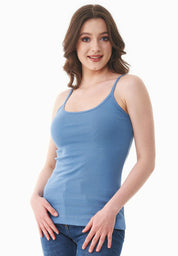 Ribbed Sleeveless Top in Organic Cotton in coronet blue (spaghetti strap) - Ecomarket.com