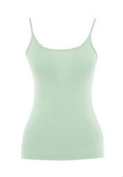 Ribbed Sleeveless Top in Organic Cotton in matcha green (spaghetti strap) - Ecomarket.com