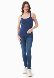 Ribbed Sleeveless Top in Organic Cotton in navy (spaghetti strap) - Ecomarket.com