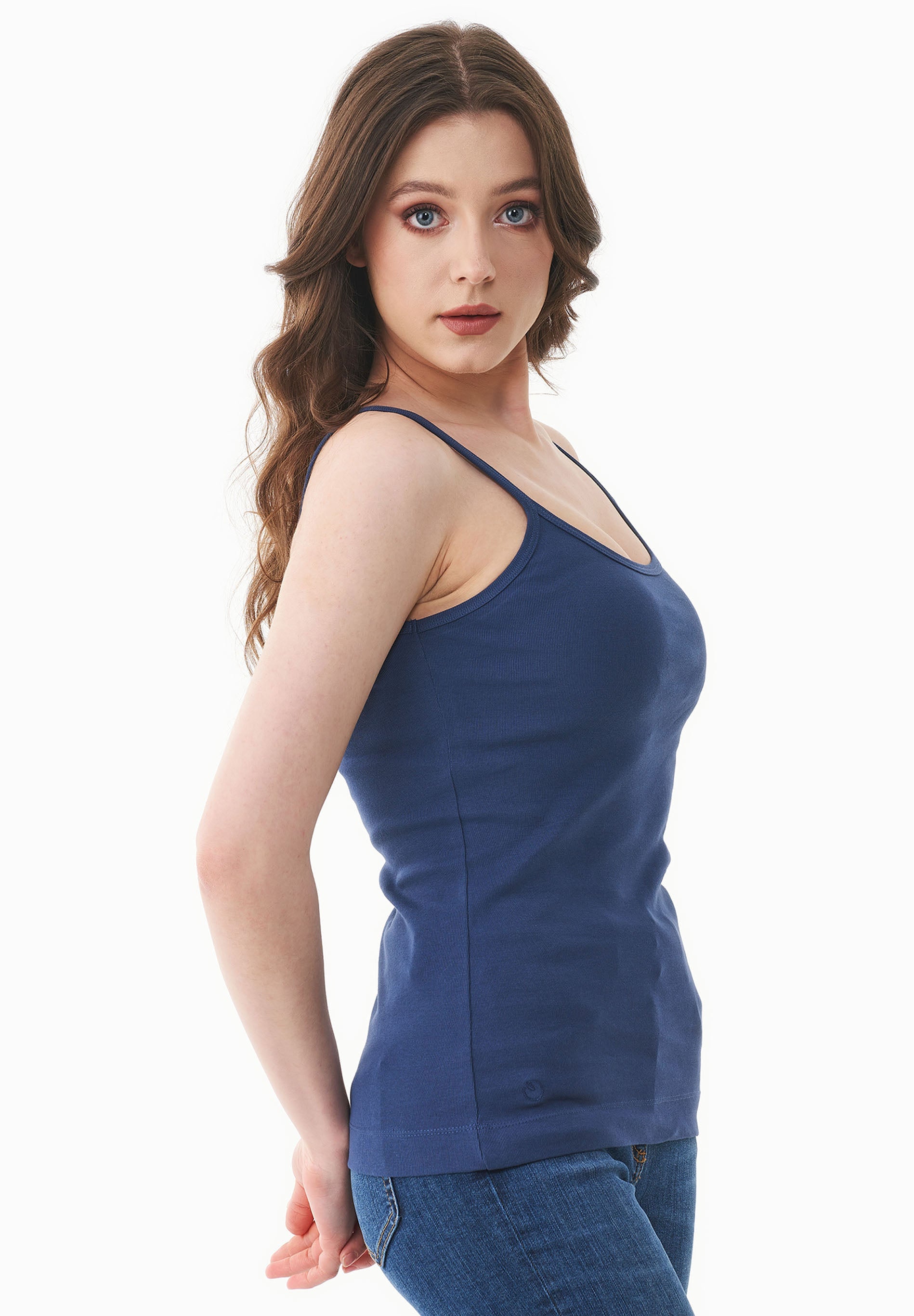 Ribbed Sleeveless Top in Organic Cotton in navy (spaghetti strap) - Ecomarket.com