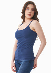 Ribbed Sleeveless Top in Organic Cotton in navy (spaghetti strap) - Ecomarket.com