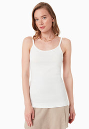 Ribbed Sleeveless Top in Organic Cotton in off white (spaghetti strap) - Ecomarket.com