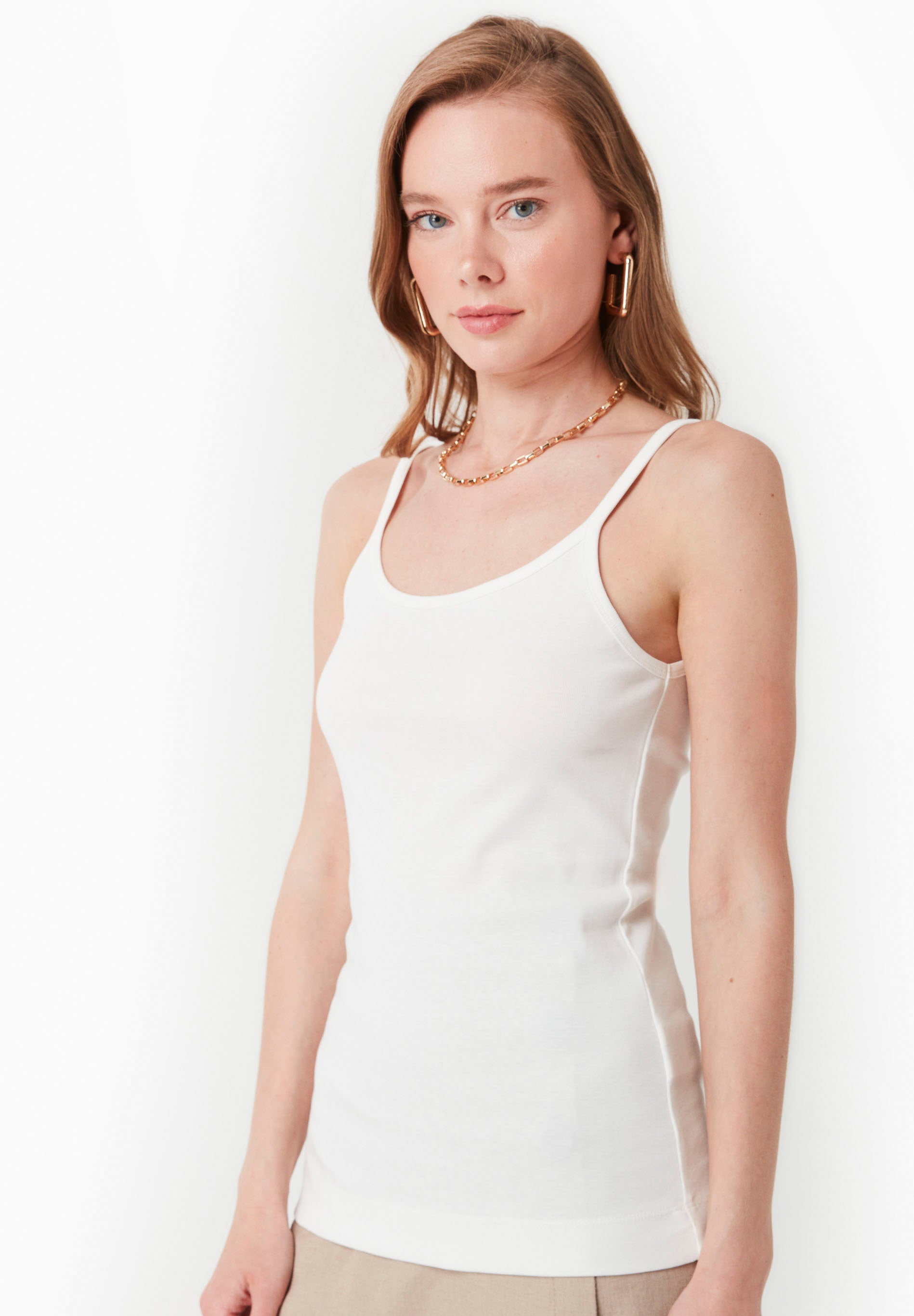 Ribbed Sleeveless Top in Organic Cotton in off white (spaghetti strap) - Ecomarket.com