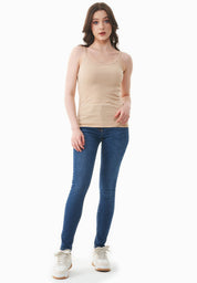 Ribbed Sleeveless Top in Organic Cotton in beige (spaghetti strap) - Ecomarket.com