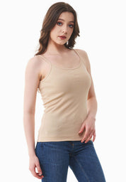 Ribbed Sleeveless Top in Organic Cotton in beige (spaghetti strap) - Ecomarket.com