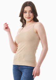 Ribbed Sleeveless Top in Organic Cotton in beige (spaghetti strap) - Ecomarket.com