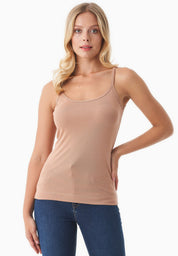 Ribbed Sleeveless Top in Organic Cotton in tan (spaghetti strap) - Ecomarket.com