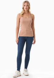 Ribbed Sleeveless Top in Organic Cotton in tan (spaghetti strap) - Ecomarket.com