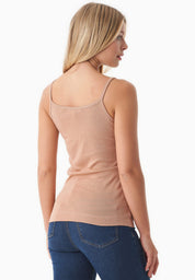 Ribbed Sleeveless Top in Organic Cotton in tan (spaghetti strap) - Ecomarket.com