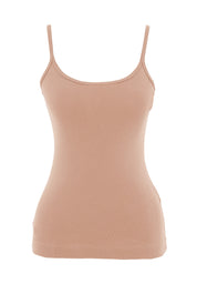Ribbed Sleeveless Top in Organic Cotton in tan (spaghetti strap) - Ecomarket.com