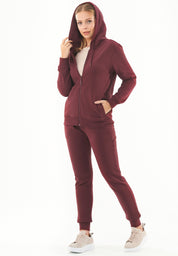 Soft Touch Zip Hoodie in 100% carbon-brushed Organic Cotton in bordeaux - Ecomarket.com