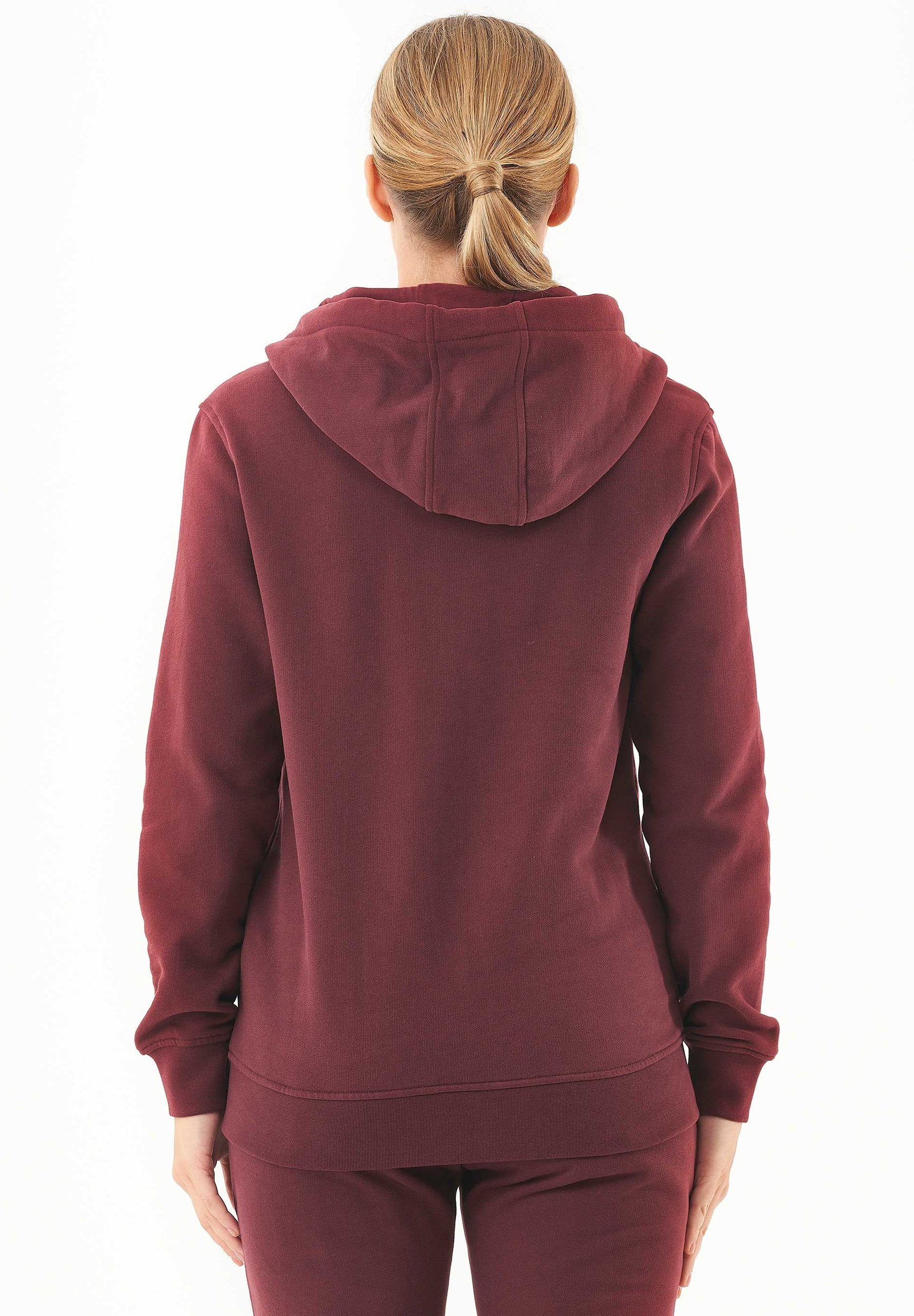 Soft Touch Zip Hoodie in 100% carbon-brushed Organic Cotton in bordeaux - Ecomarket.com