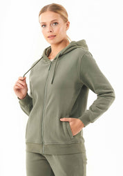 Soft Touch Zip Hoodie in 100% carbon-brushed Organic Cotton in olive green - Ecomarket.com
