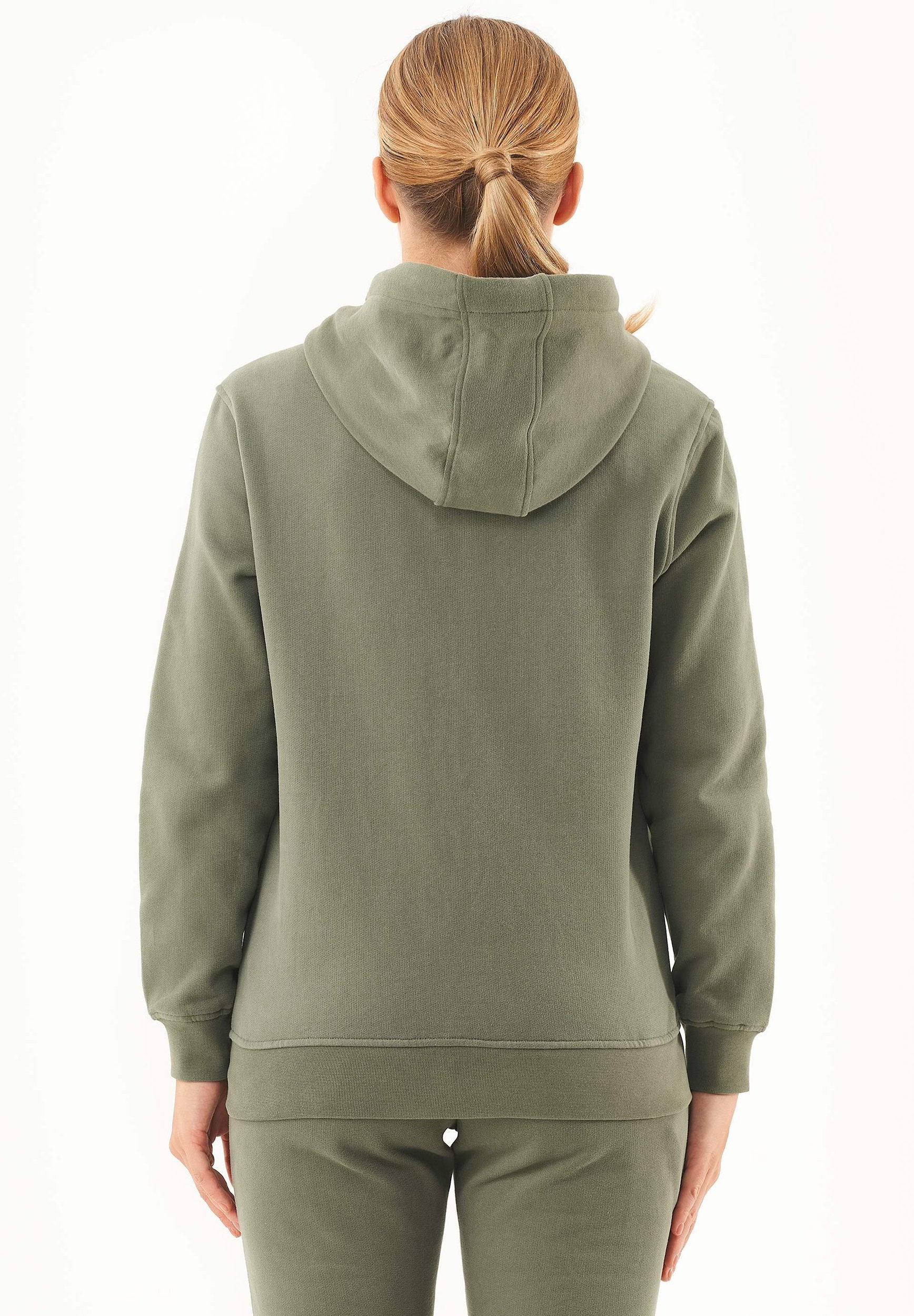 Soft Touch Zip Hoodie in 100% carbon-brushed Organic Cotton in olive green - Ecomarket.com