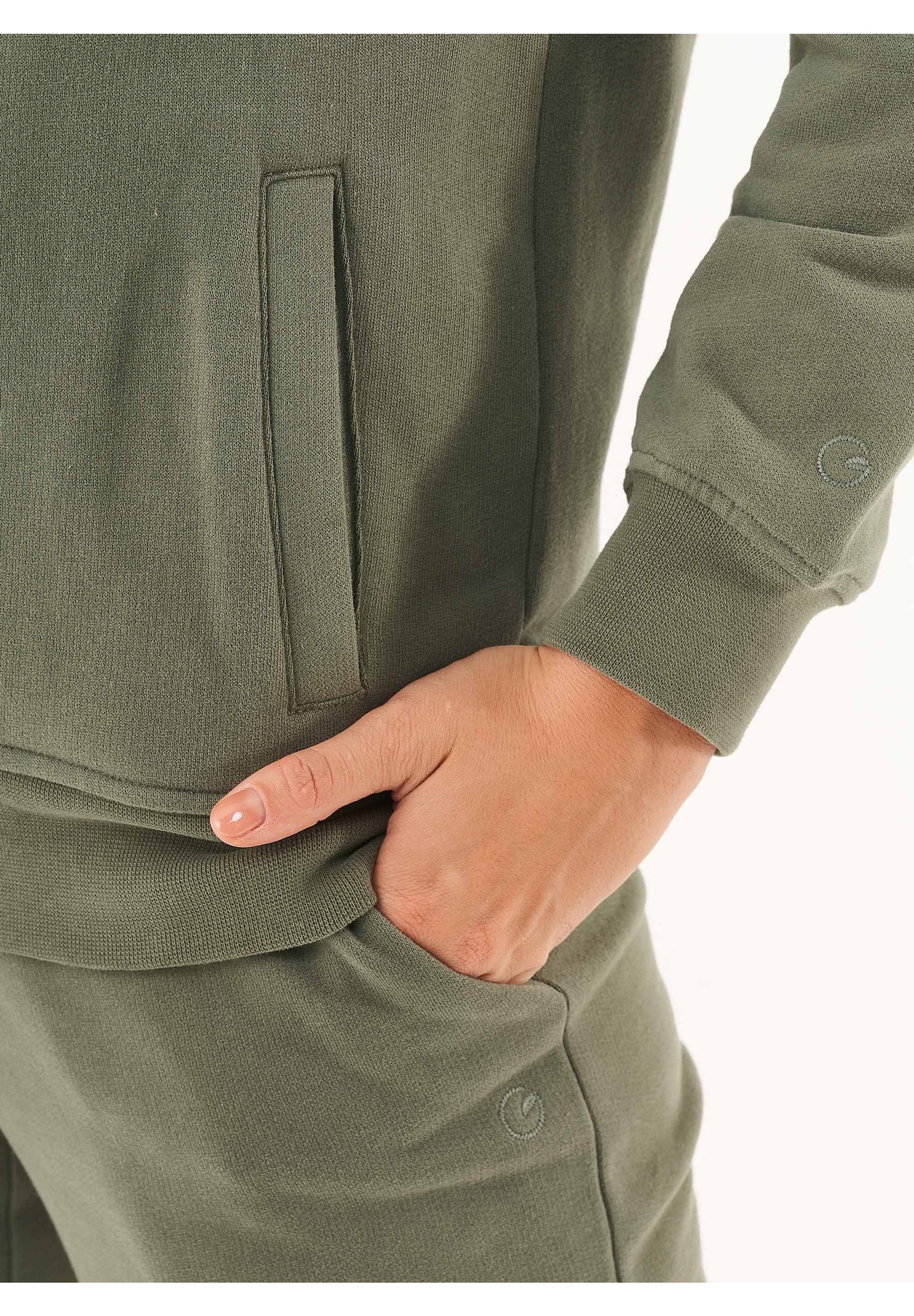 Soft Touch Zip Hoodie in 100% carbon-brushed Organic Cotton in olive green - Ecomarket.com