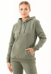 Soft Touch Sweat Hoodie in 100% carbon-brushed Organic Cotton in olive green - Ecomarket.com