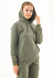 Soft Touch Sweat Hoodie in 100% carbon-brushed Organic Cotton in olive green - Ecomarket.com