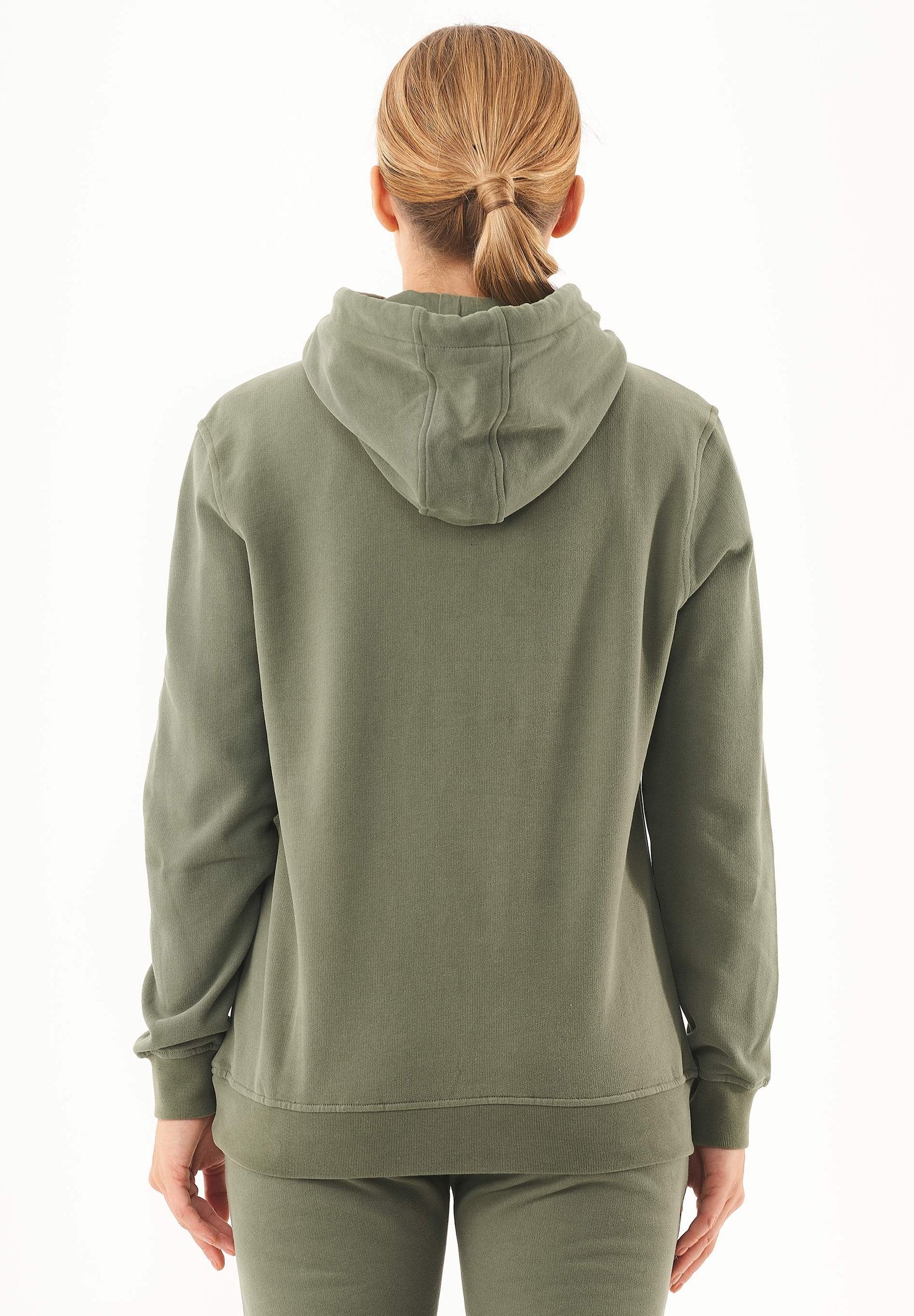 Soft Touch Sweat Hoodie in 100% carbon-brushed Organic Cotton in olive green - Ecomarket.com