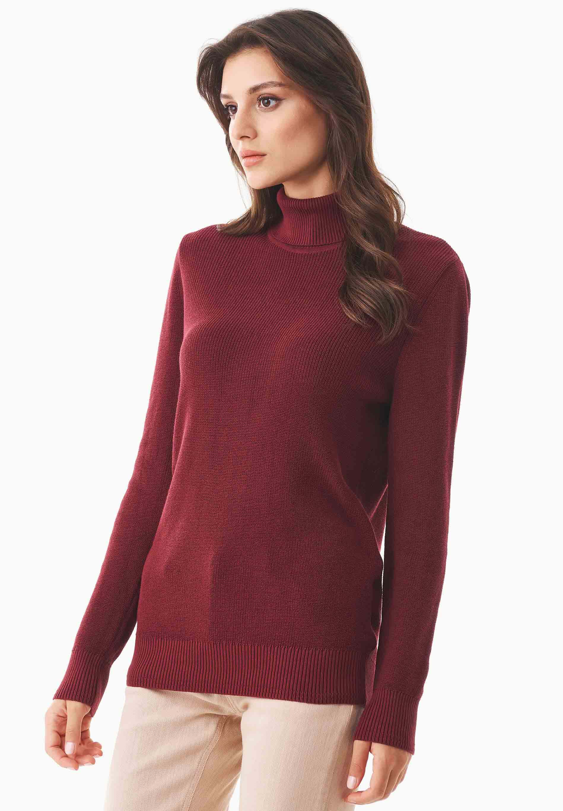 Organic cotton turtleneck sweater in syriah red - Ecomarket.com