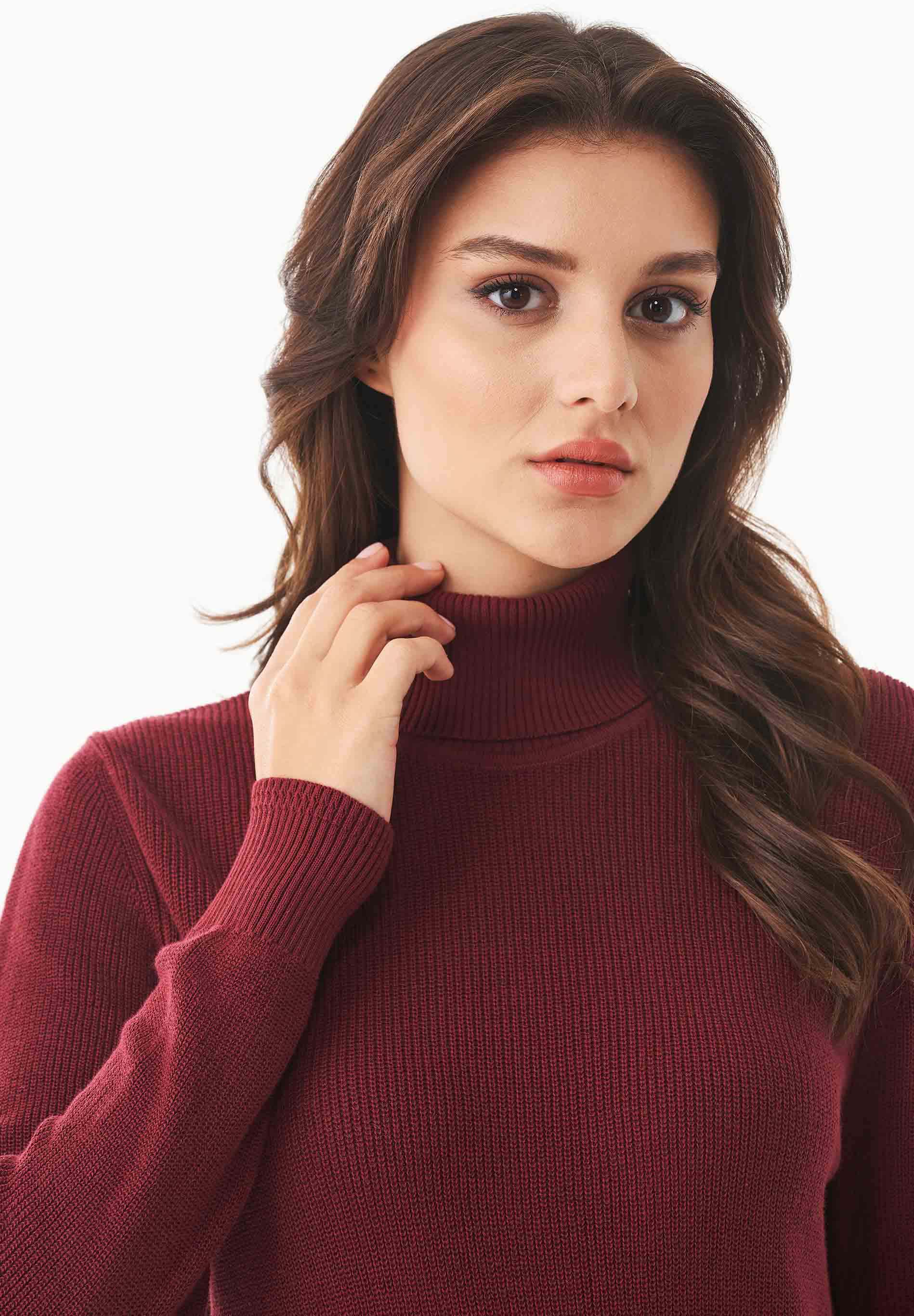 Organic cotton turtleneck sweater in syriah red - Ecomarket.com