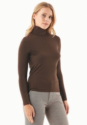 Turtleneck Shirt in LENZING™ ECOVERO™ Jersey (slim fit) in chestnut - Ecomarket.com