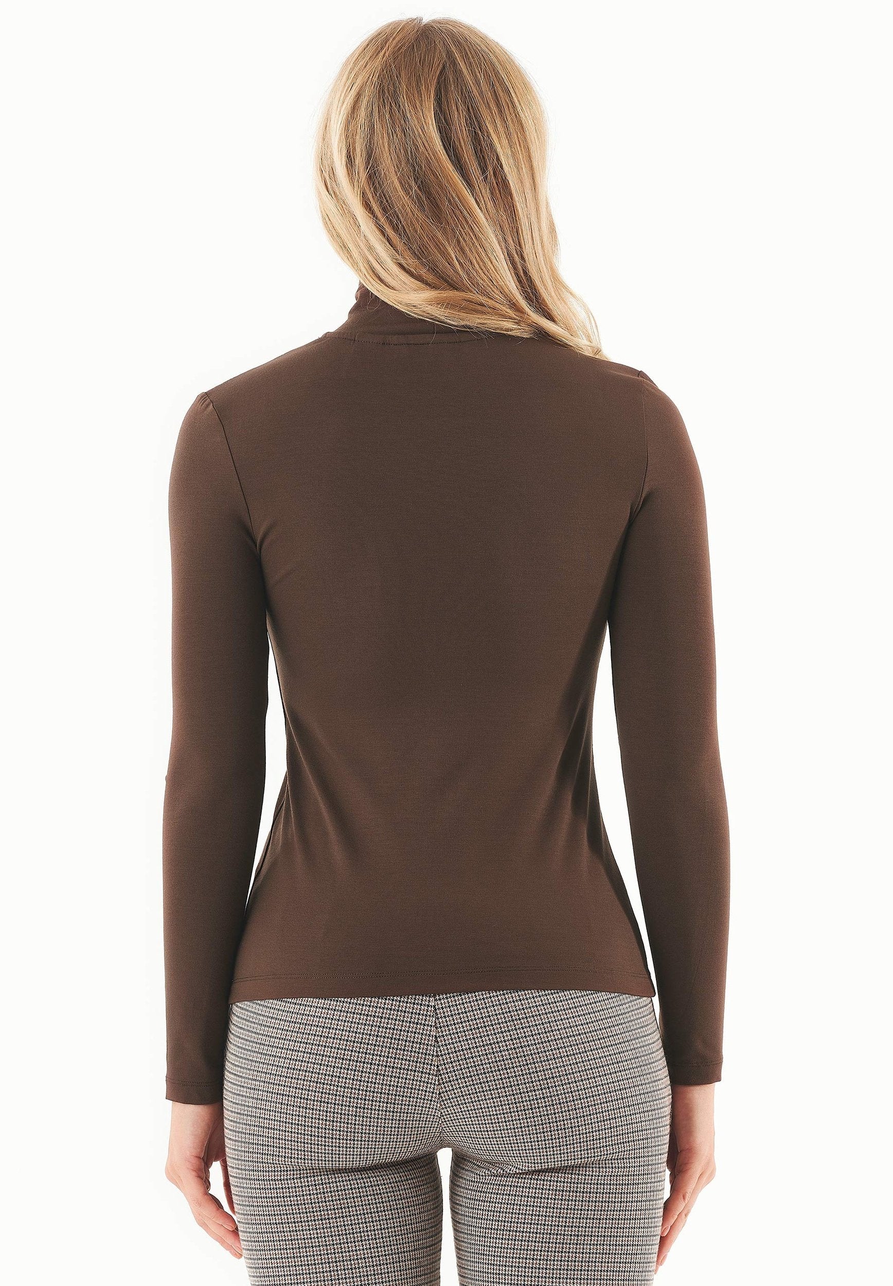 Turtleneck Shirt in LENZING™ ECOVERO™ Jersey (slim fit) in chestnut - Ecomarket.com