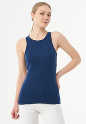 Ribbed Sleeveless Top in Organic Cotton in navy (crew neck) - Ecomarket.com