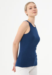 Ribbed Sleeveless Top in Organic Cotton in navy (crew neck) - Ecomarket.com