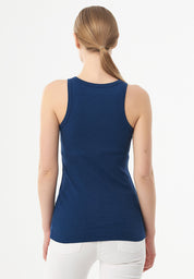 Ribbed Sleeveless Top in Organic Cotton in navy (crew neck) - Ecomarket.com