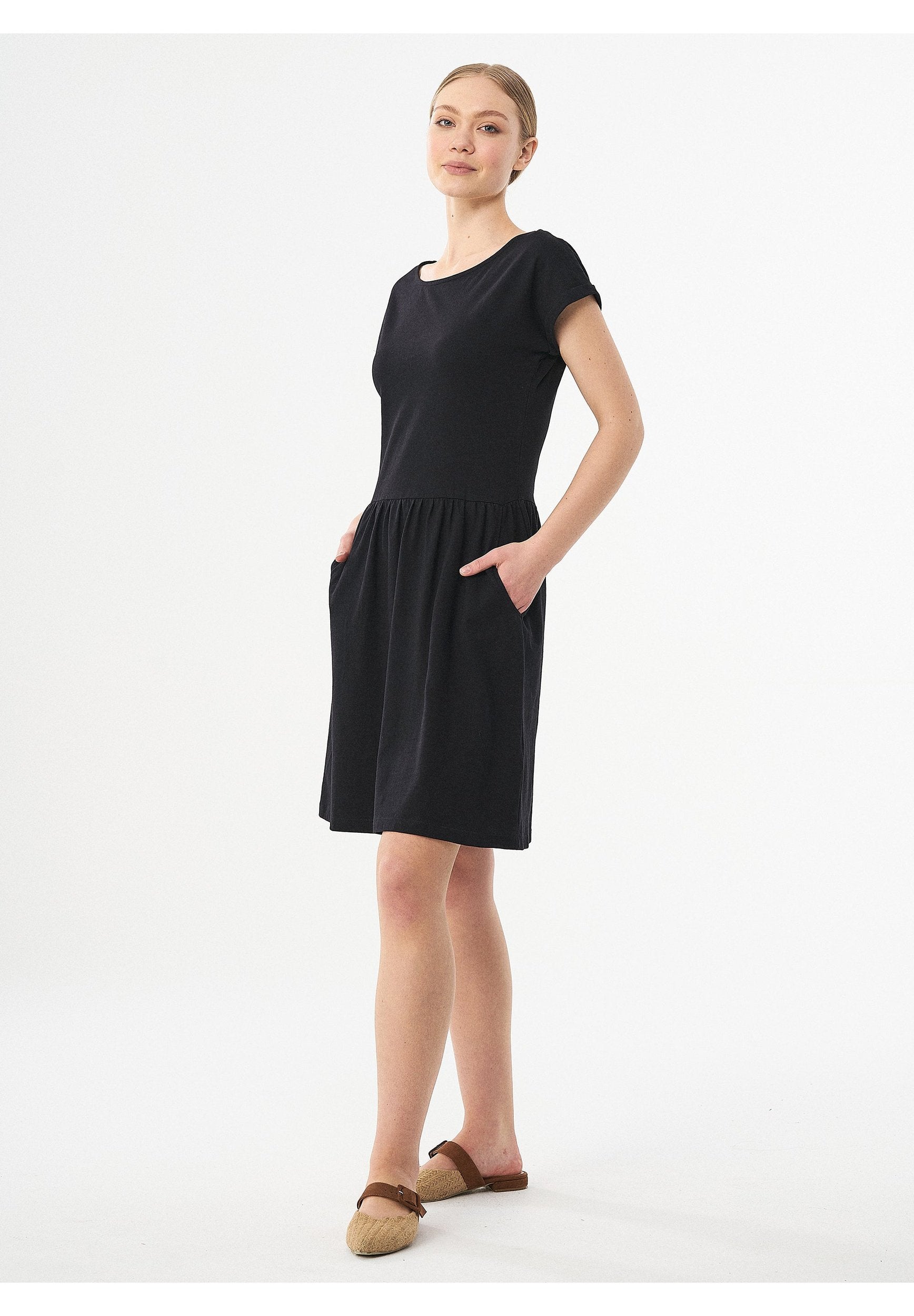 Slub Jersey Dress in 100% Organic Cotton in black - Ecomarket.com