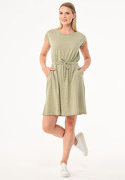Striped Jersey Dress in Organic Cotton & Linen in olive green - Ecomarket.com